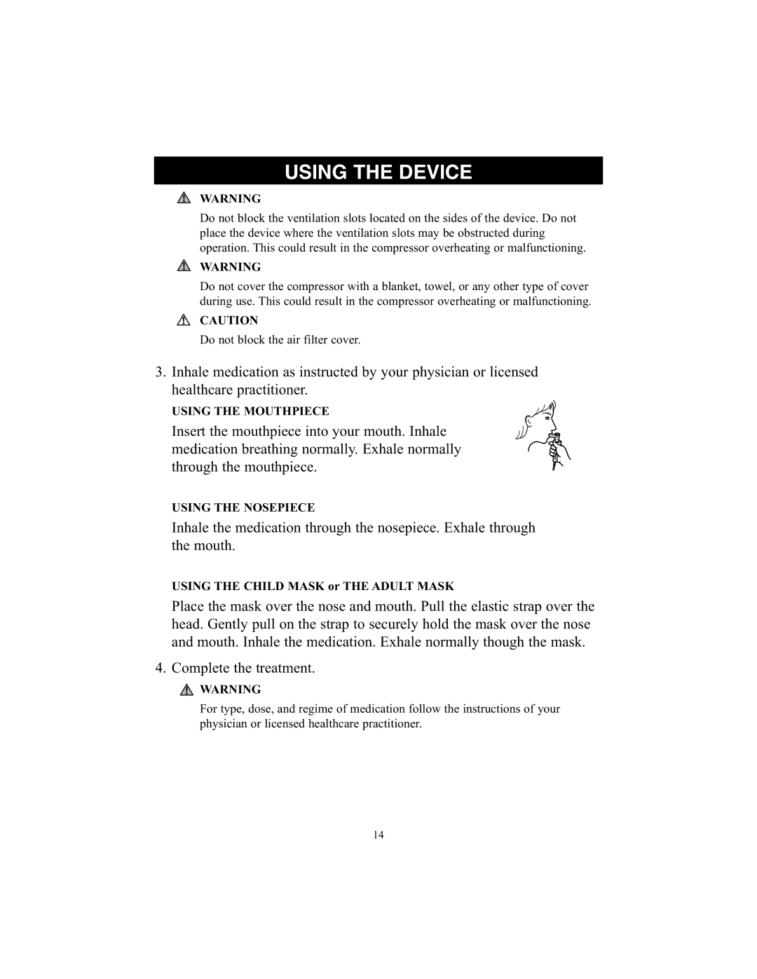 Omron Healthcare NE-C25 instruction manual Using the Child Mask or the Adult Mask 