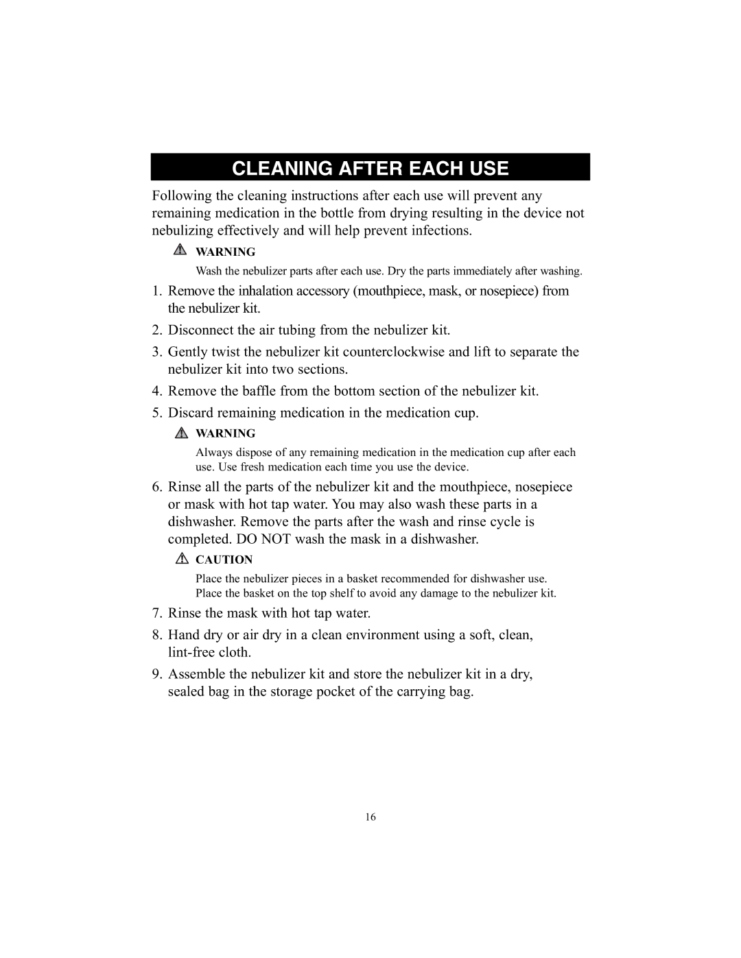 Omron Healthcare NE-C25 instruction manual Cleaning After Each USE 