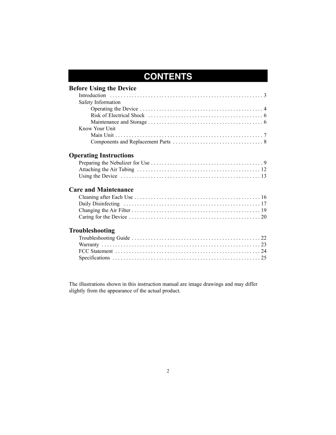 Omron Healthcare NE-C25 instruction manual Contents 