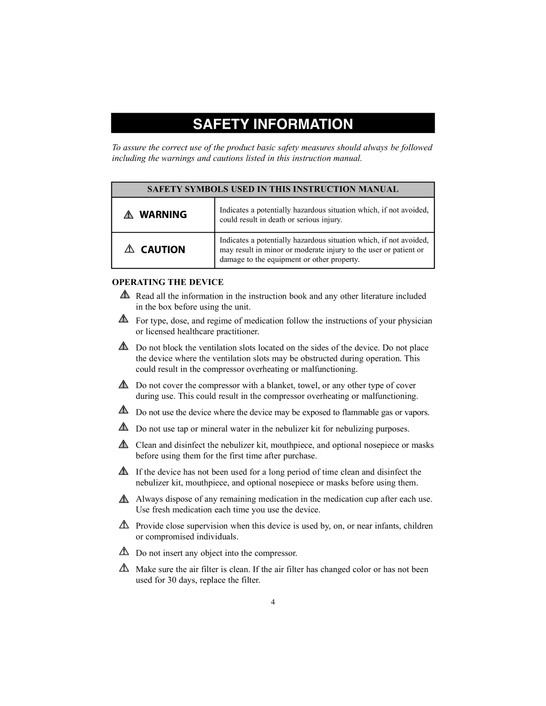 Omron Healthcare NE-C25 instruction manual Safety Information, Operating the Device 