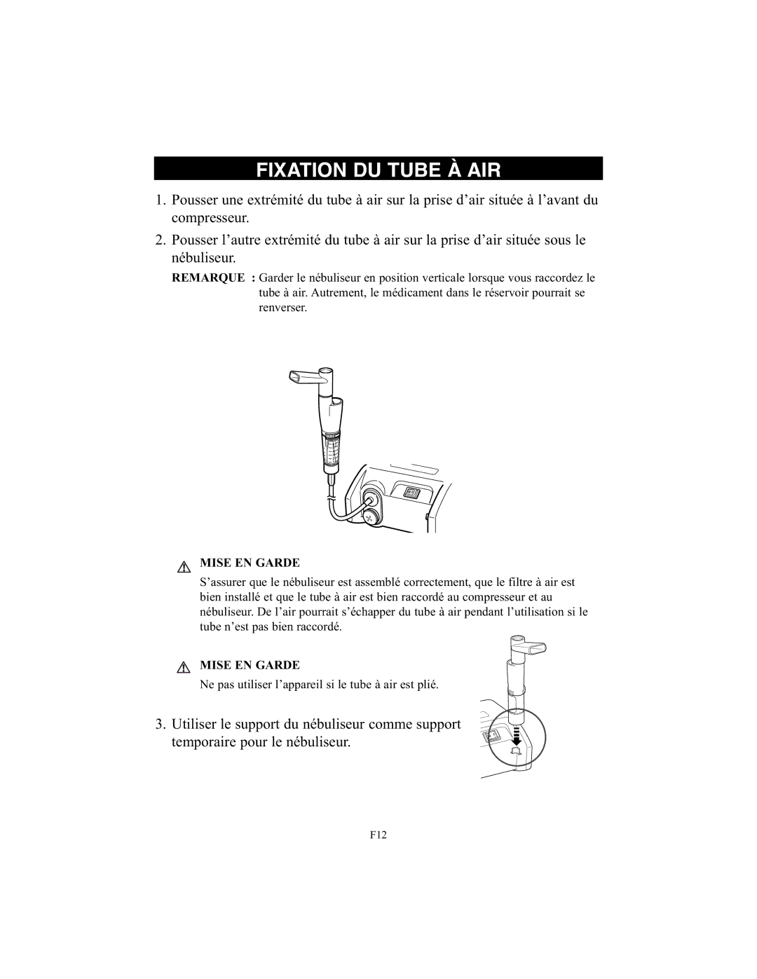 Omron Healthcare NE-C25 instruction manual Fixation DU Tube À AIR 