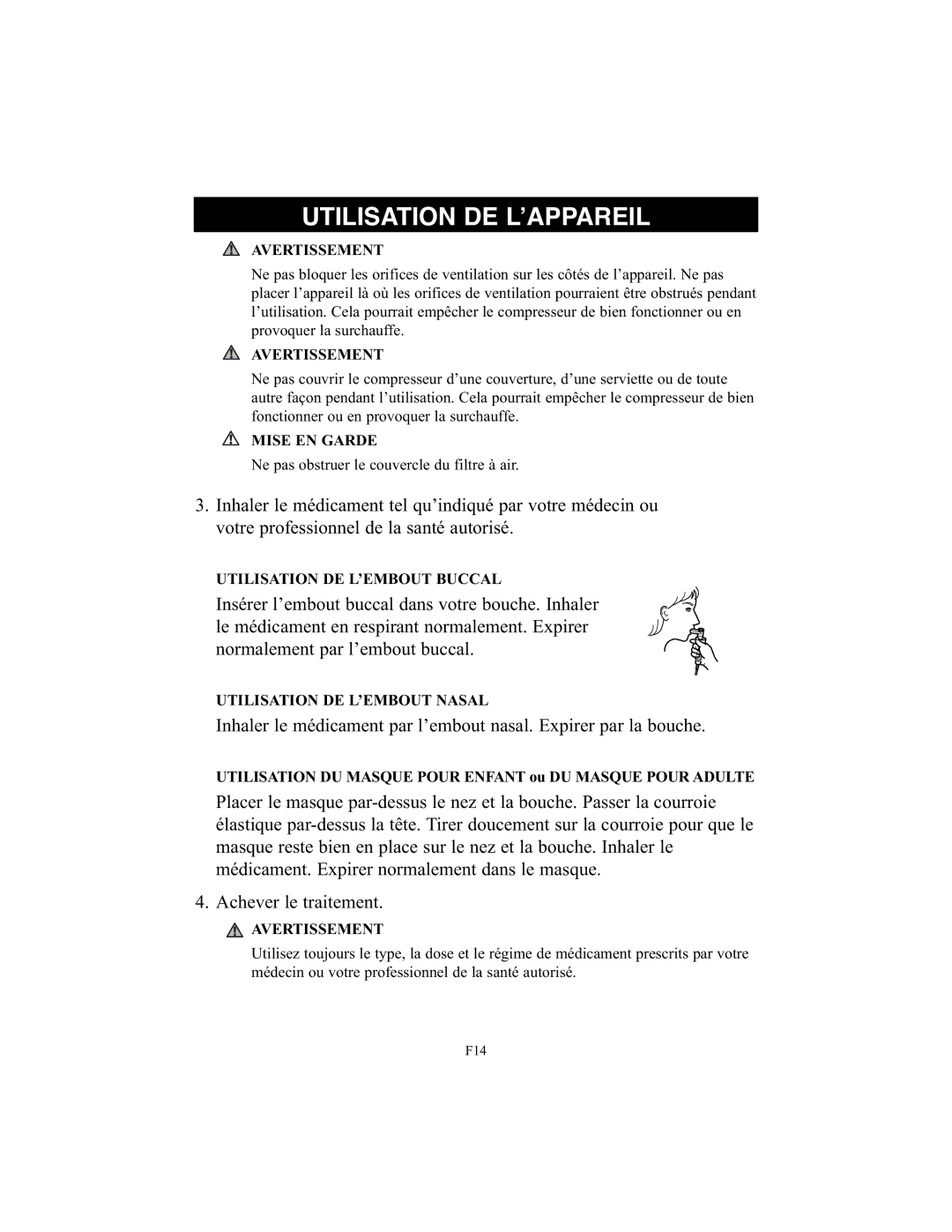 Omron Healthcare NE-C25 instruction manual Utilisation DU Masque Pour Enfant ou DU Masque Pour Adulte 