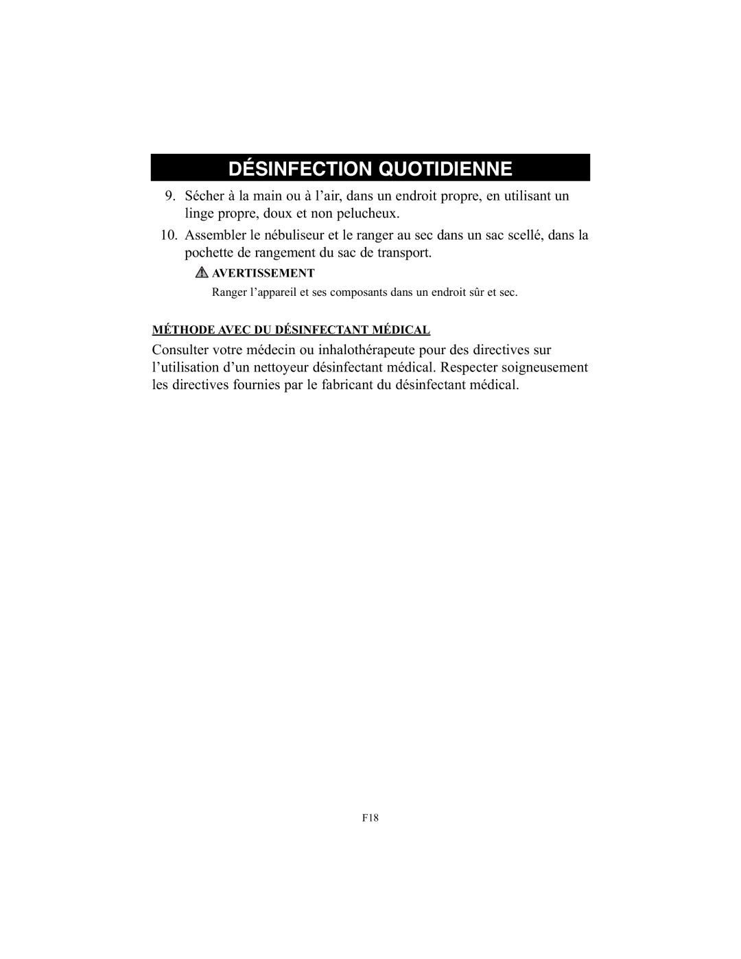 Omron Healthcare NE-C25 instruction manual Méthode Avec DU Désinfectant Médical 