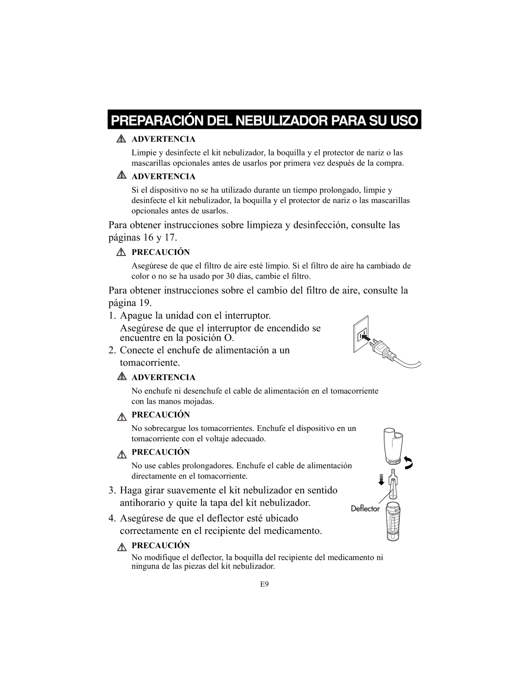 Omron Healthcare NE-C25 instruction manual Preparación Delnebulizador Parasu USO, Advertencia, Precaución 