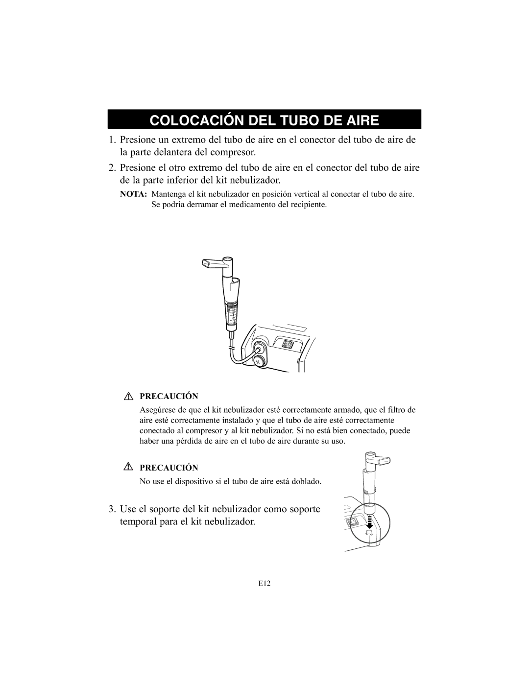 Omron Healthcare NE-C25 instruction manual Colocación DEL Tubo DE Aire 