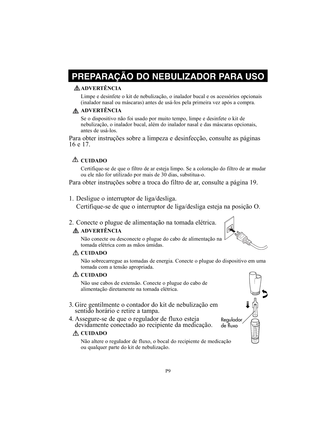 Omron Healthcare NE-C25 instruction manual Preparação do Nebulizador Para USO, Advertência, Cuidado 