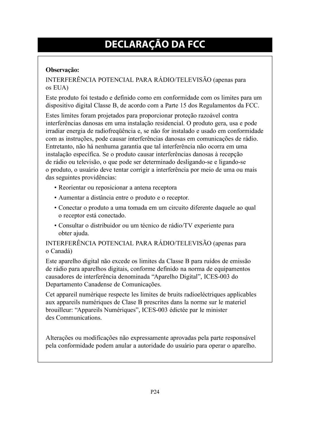 Omron Healthcare NE-C28 instruction manual Declaração DA FCC, Observação 