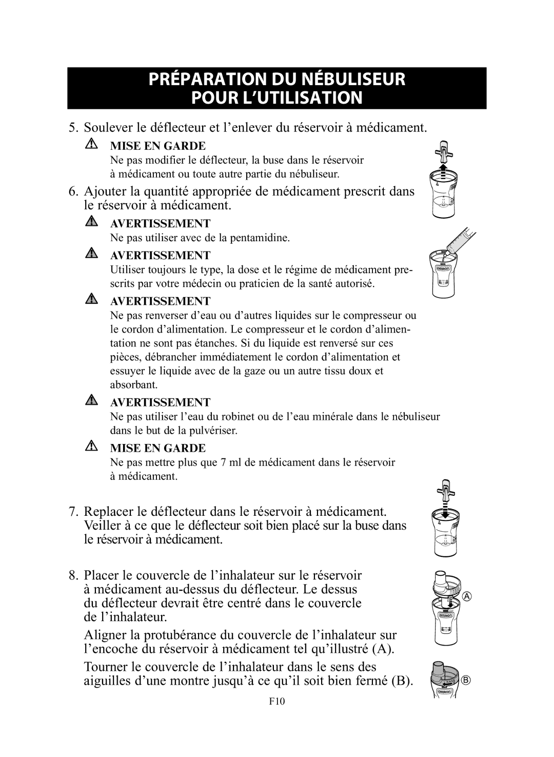 Omron Healthcare NE-C28 instruction manual Ne pas utiliser avec de la pentamidine 