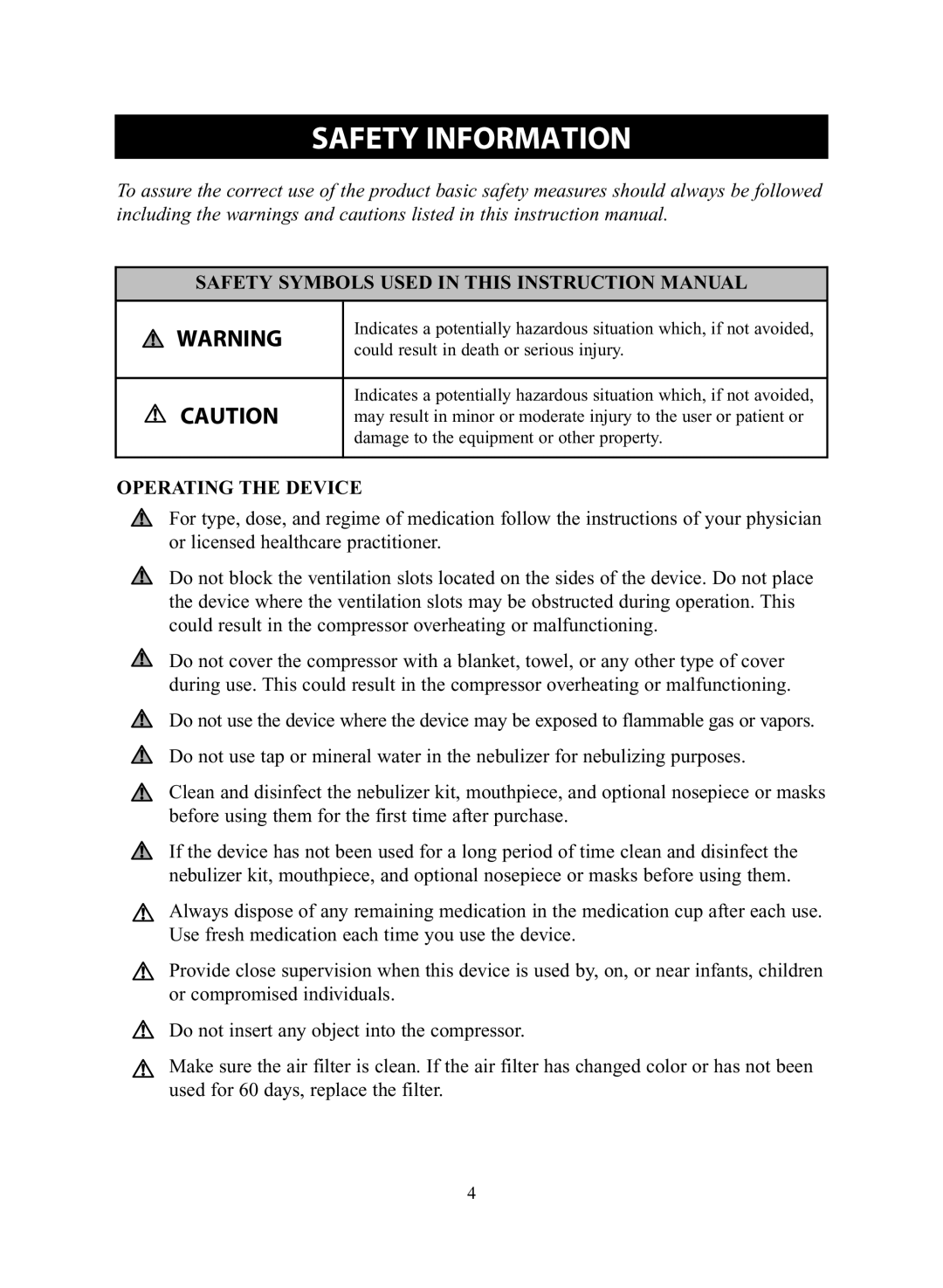 Omron Healthcare NE-C28 instruction manual Safety Information, Operating the Device 