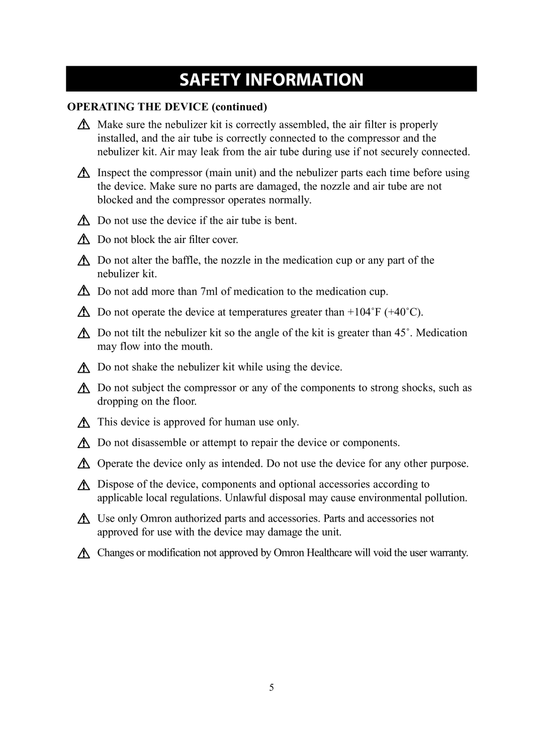 Omron Healthcare NE-C28 instruction manual Operating the Device 