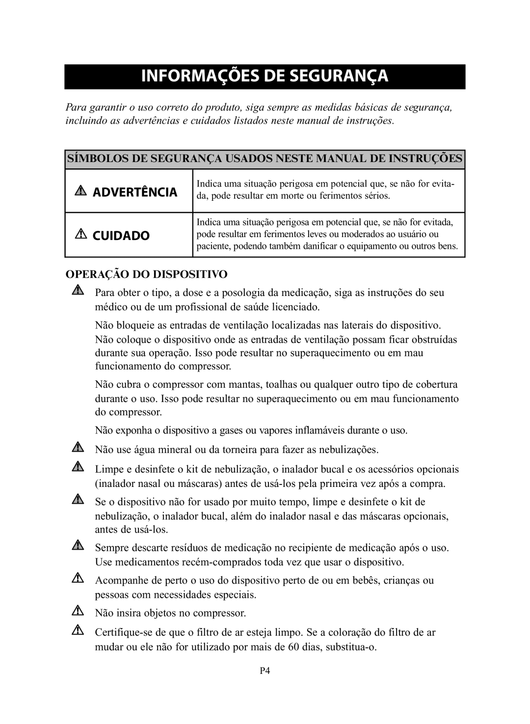 Omron Healthcare NE-C28 Informações DE Segurança, Símbolos DE Segurança Usados Neste Manual DE Instruções 