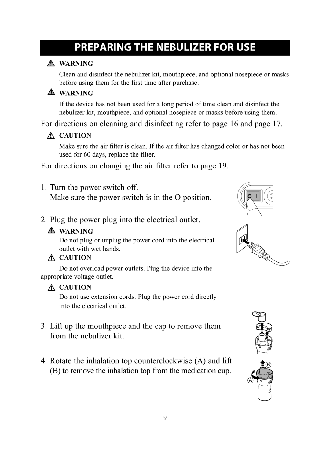 Omron Healthcare NE-C28 Preparing the Nebulizer for USE, For directions on cleaning and disinfecting refer to page 16 