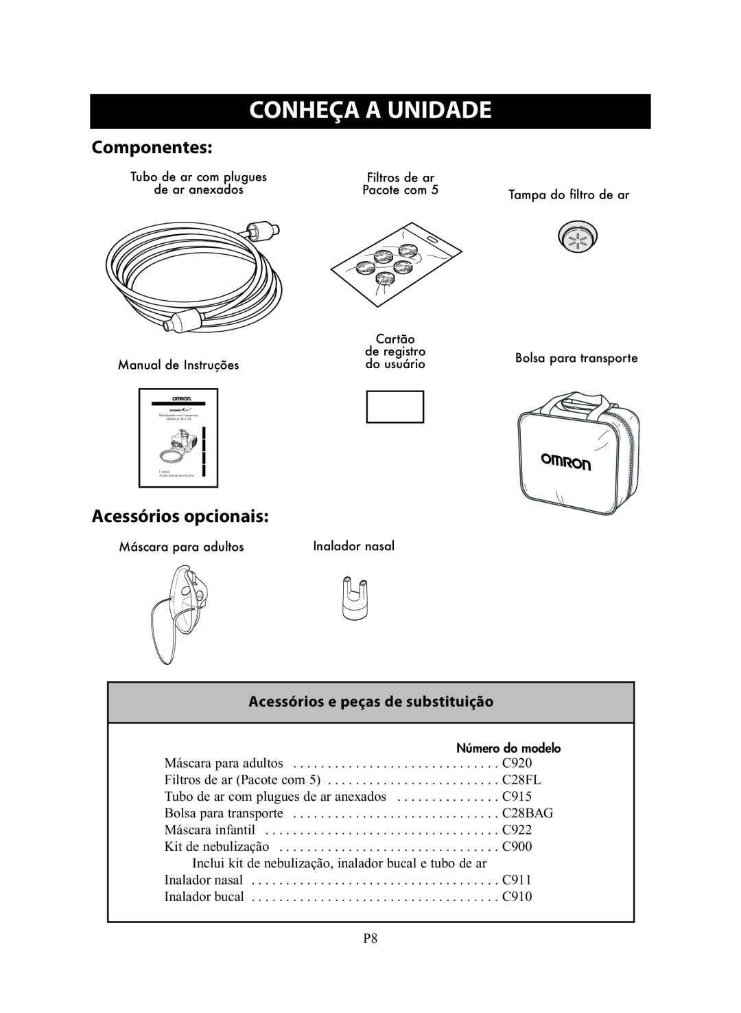 Omron Healthcare NE-C28 instruction manual Acessórios opcionais 