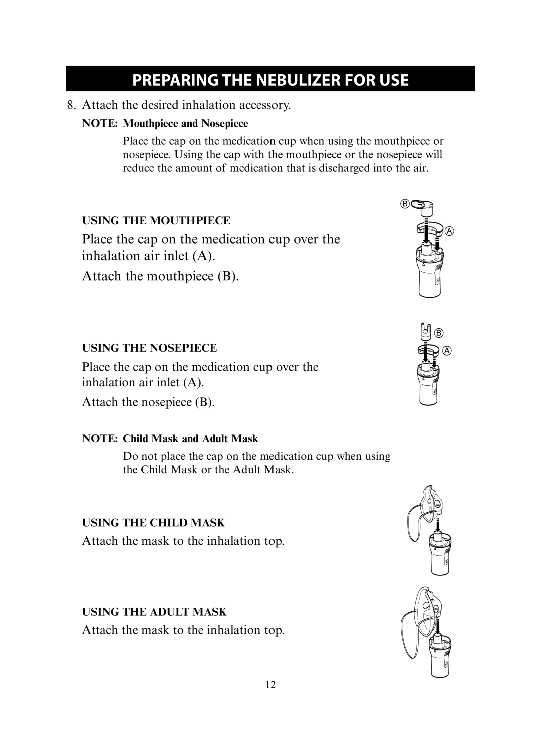 Omron Healthcare NE-C30 instruction manual Attach the mask to the inhalation top 