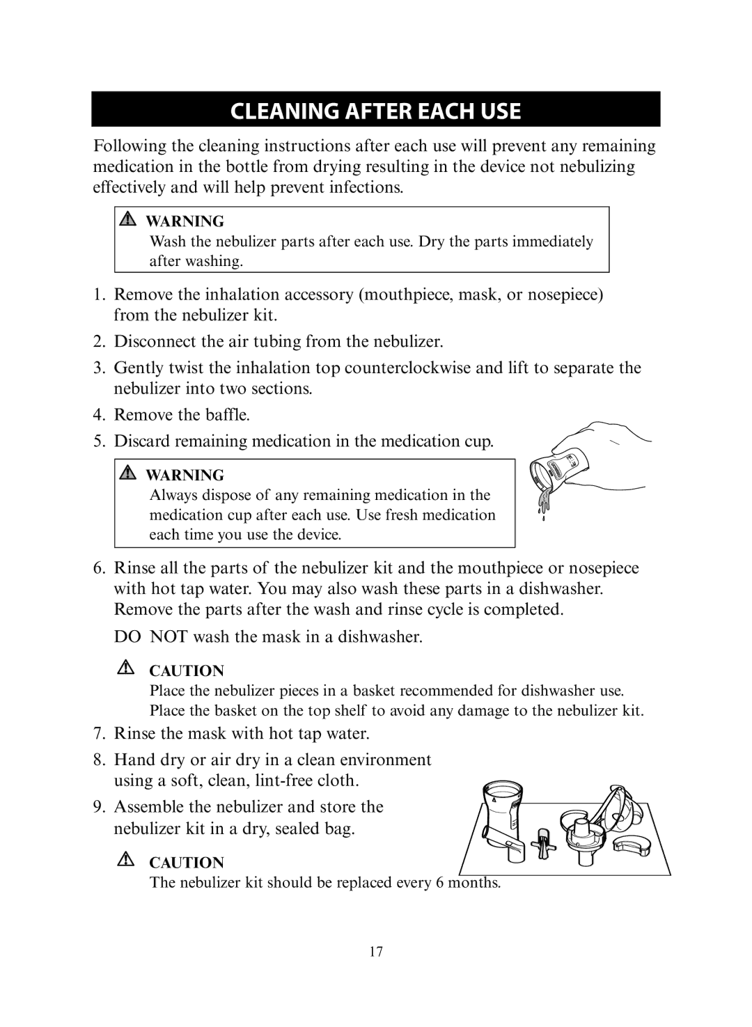 Omron Healthcare NE-C30 instruction manual Cleaning After Each USE 