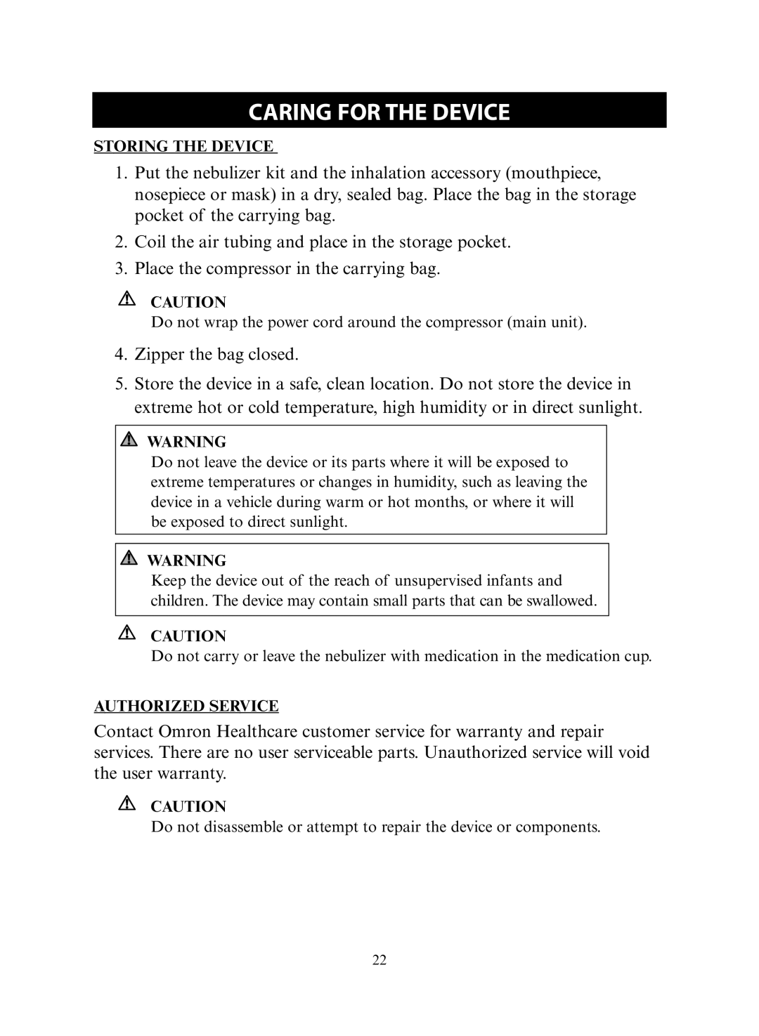 Omron Healthcare NE-C30 instruction manual Storing the Device 