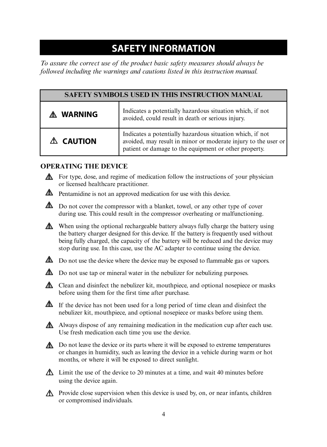 Omron Healthcare NE-C30 instruction manual Safety Information, Operating the Device 