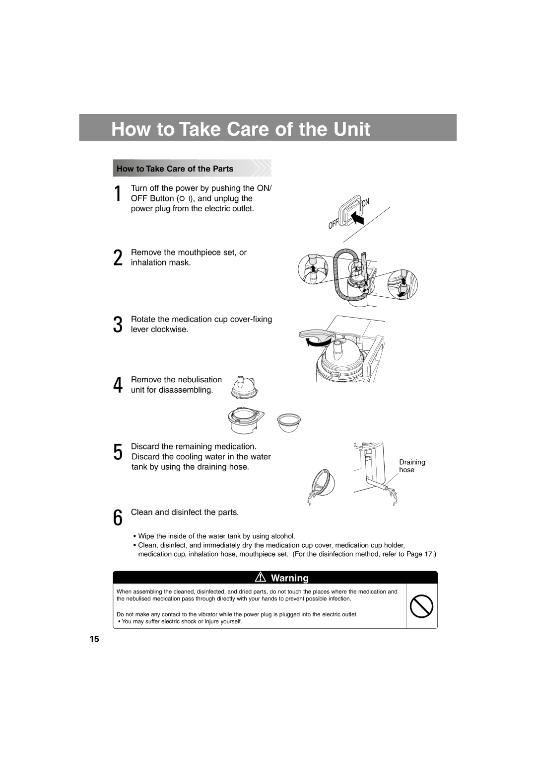 Omron Healthcare NE-U17 instruction manual How to Take Care of the Unit, How to Take Care of the Parts 