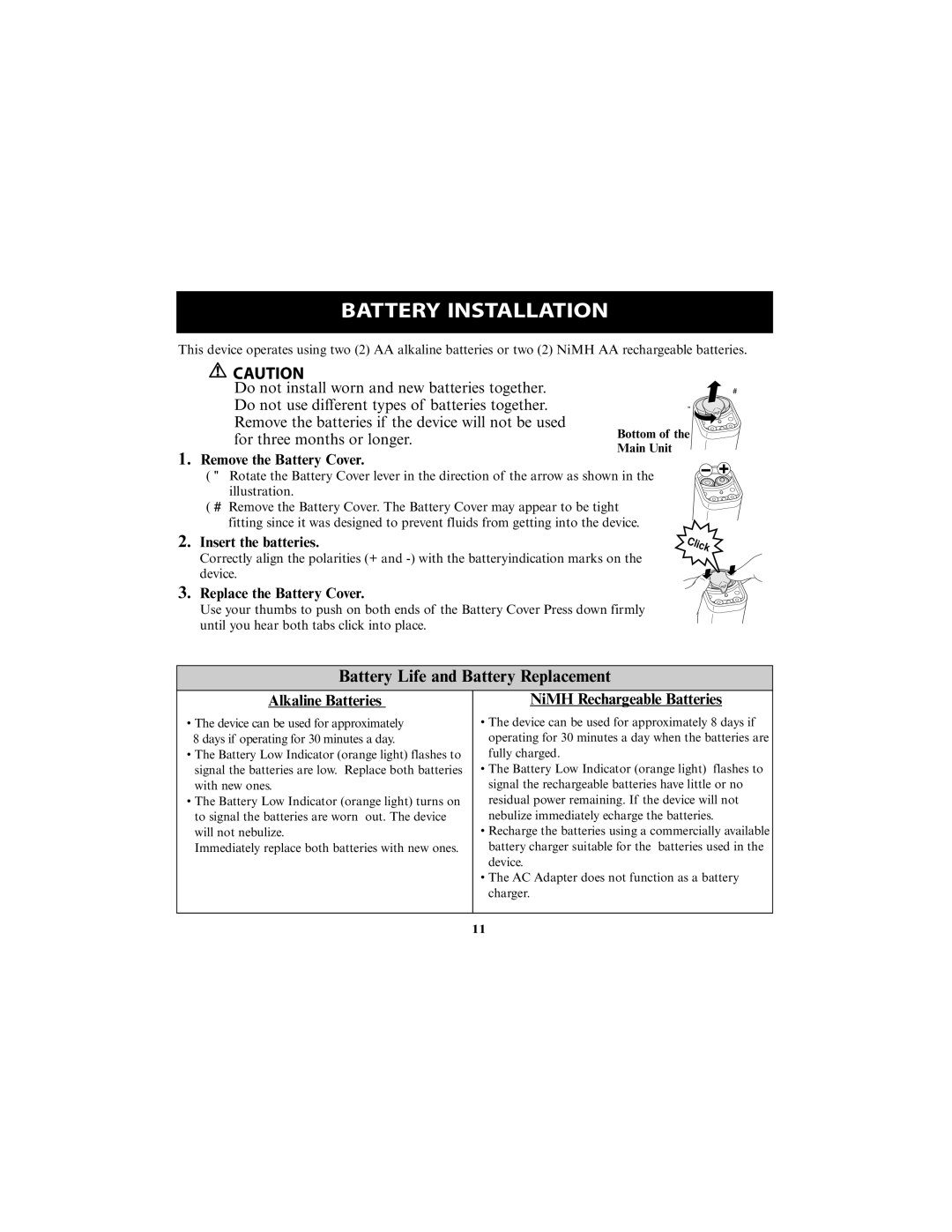 Omron Healthcare NE-U22V instruction manual Battery Installation, Battery Life and Battery Replacement 