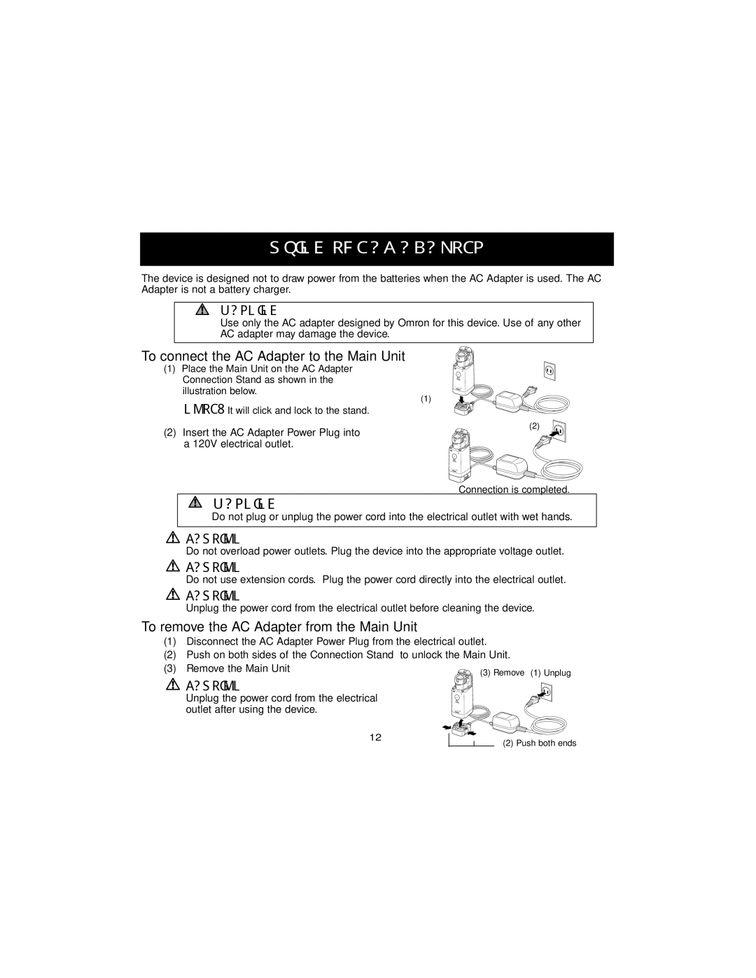 Omron Healthcare NE-U22V instruction manual Using the AC Adapter, To connect the AC Adapter to the Main Unit 