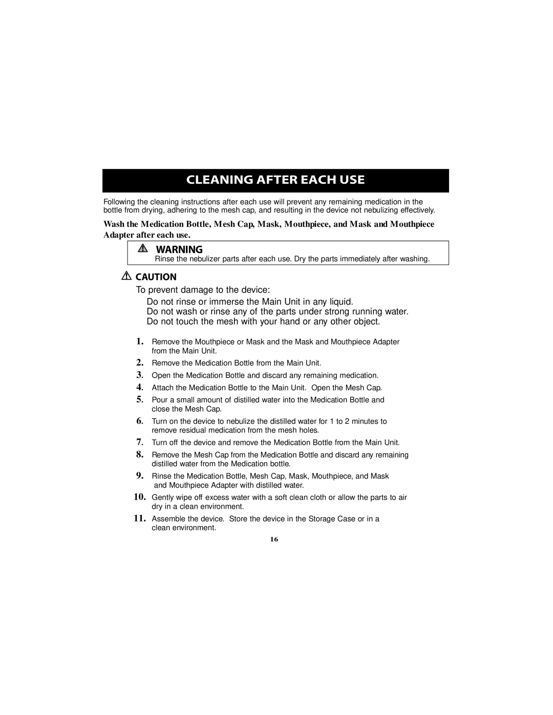 Omron Healthcare NE-U22V instruction manual Cleaning After Each USE 