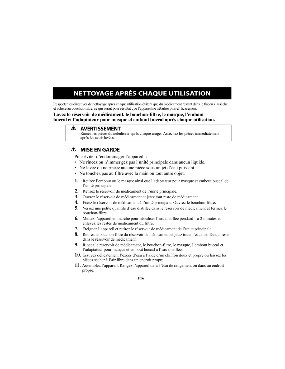 Omron Healthcare NE-U22V instruction manual Nettoyage Après Chaque Utilisation 