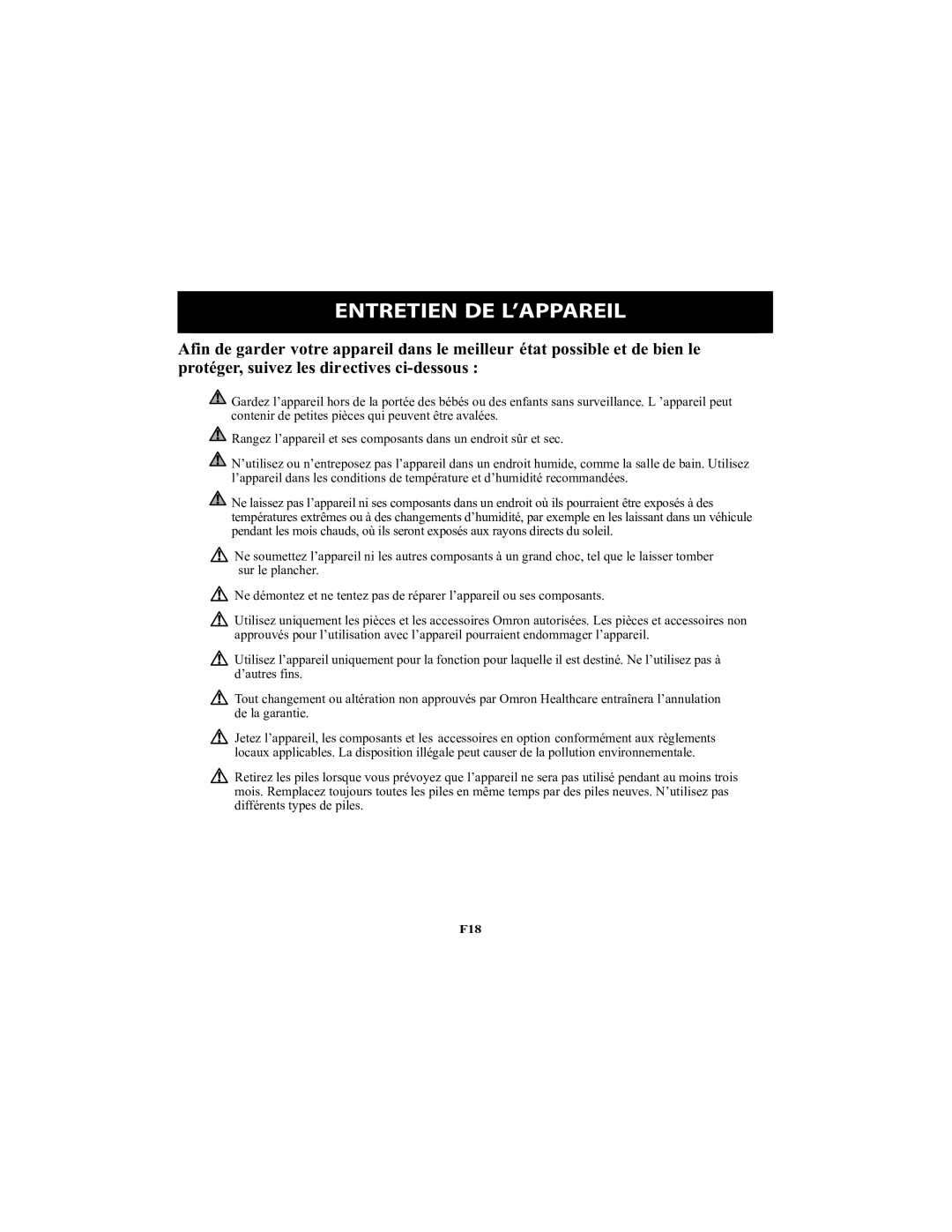 Omron Healthcare NE-U22V instruction manual Entretien DE L’APPAREIL 