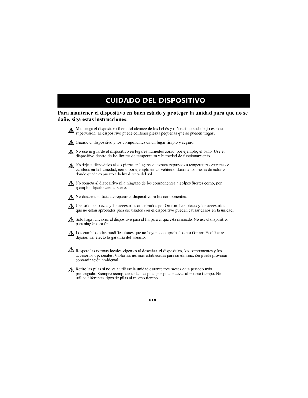 Omron Healthcare NE-U22V instruction manual Cuidado DEL Dispositivo 