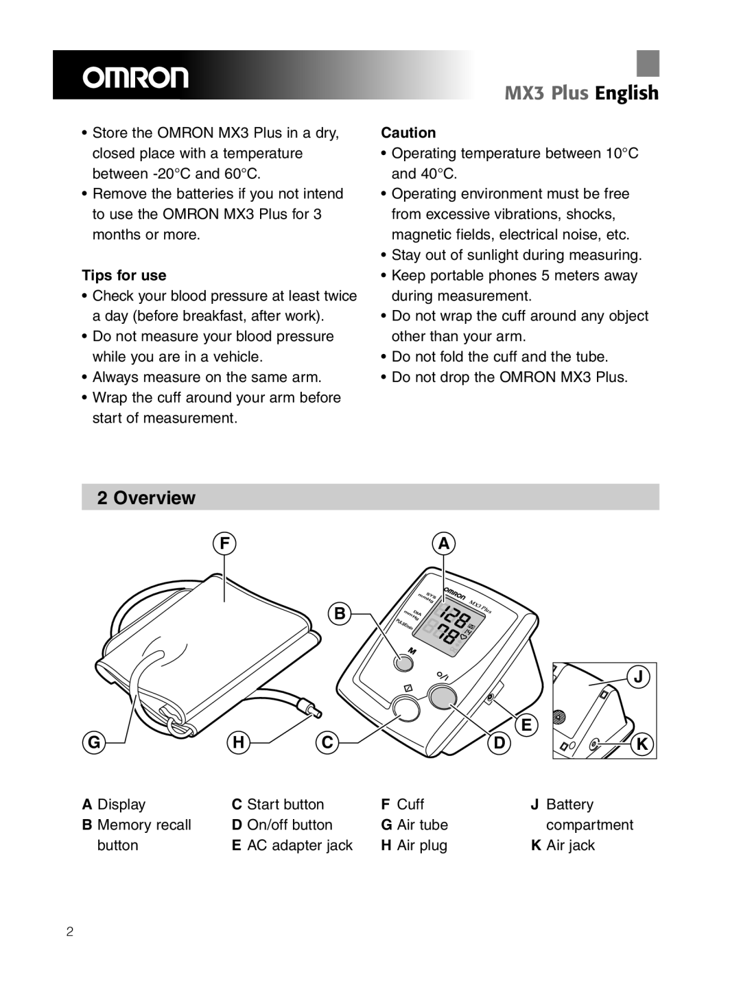 Omron Healthcare OMRON MX3 Plus manual Overview, Tips for use 