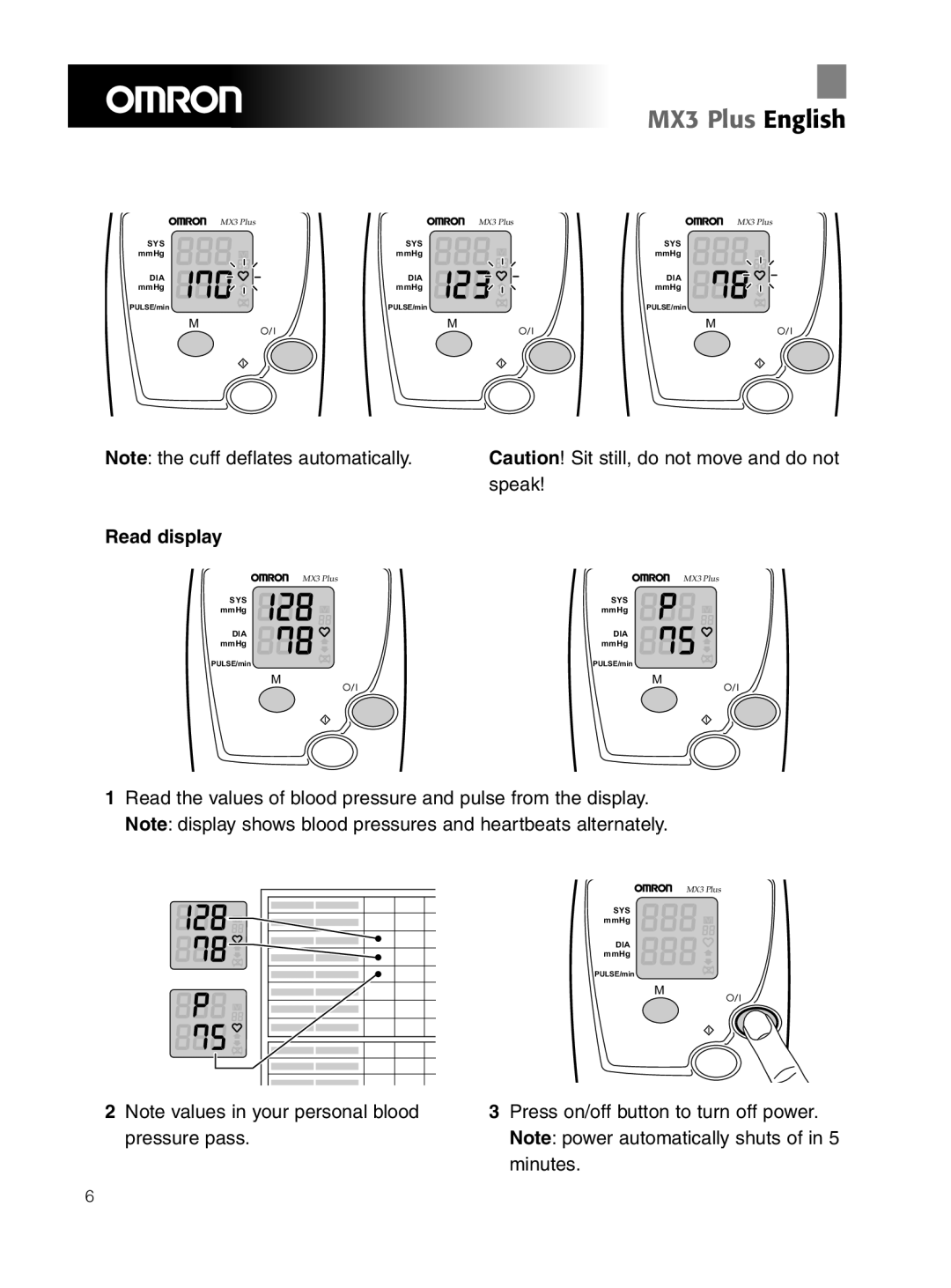 Omron Healthcare OMRON MX3 Plus manual Read display 
