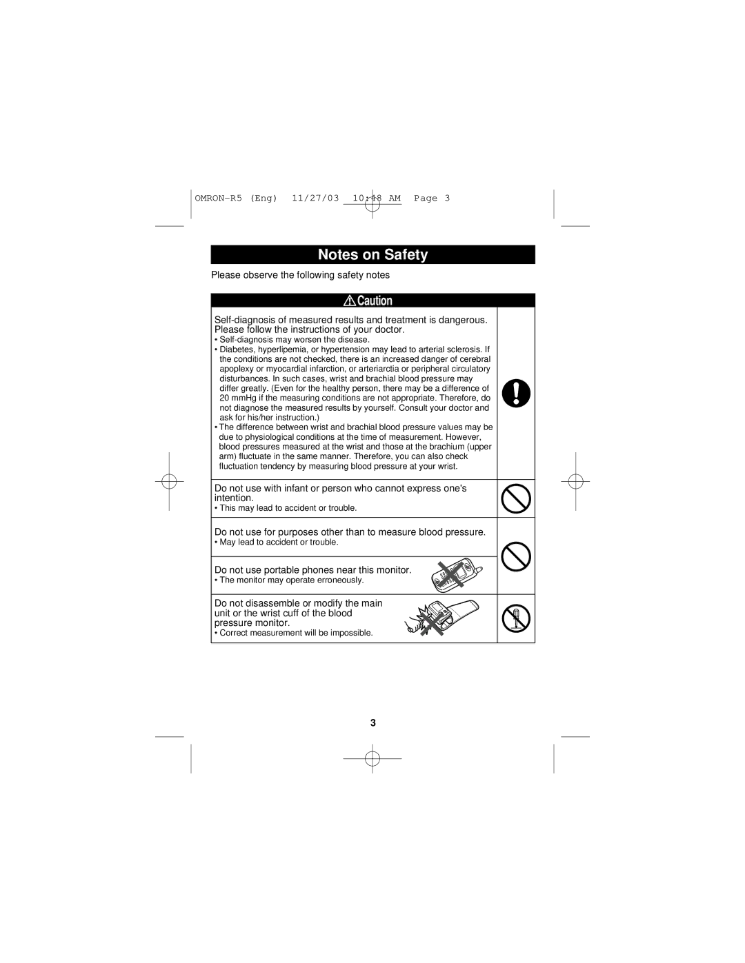 Omron Healthcare R5 instruction manual Do not use for purposes other than to measure blood pressure 