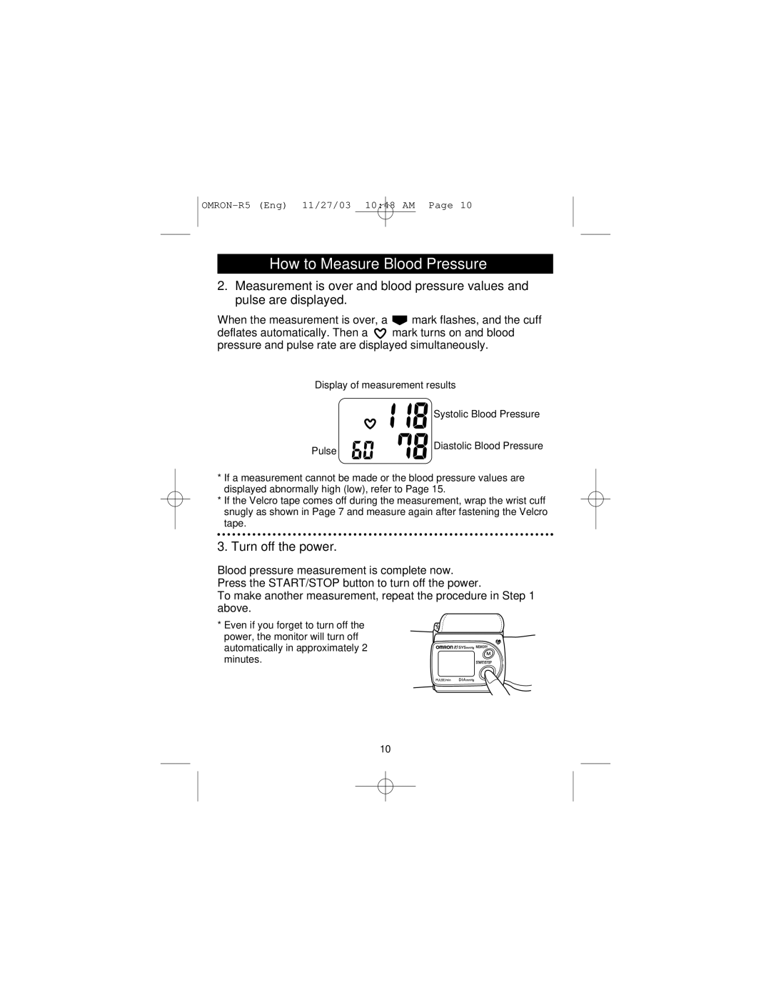 Omron Healthcare R5 instruction manual Turn off the power 