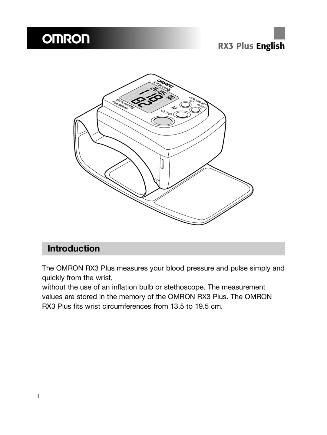 Omron Healthcare RX3 manual Introduction 