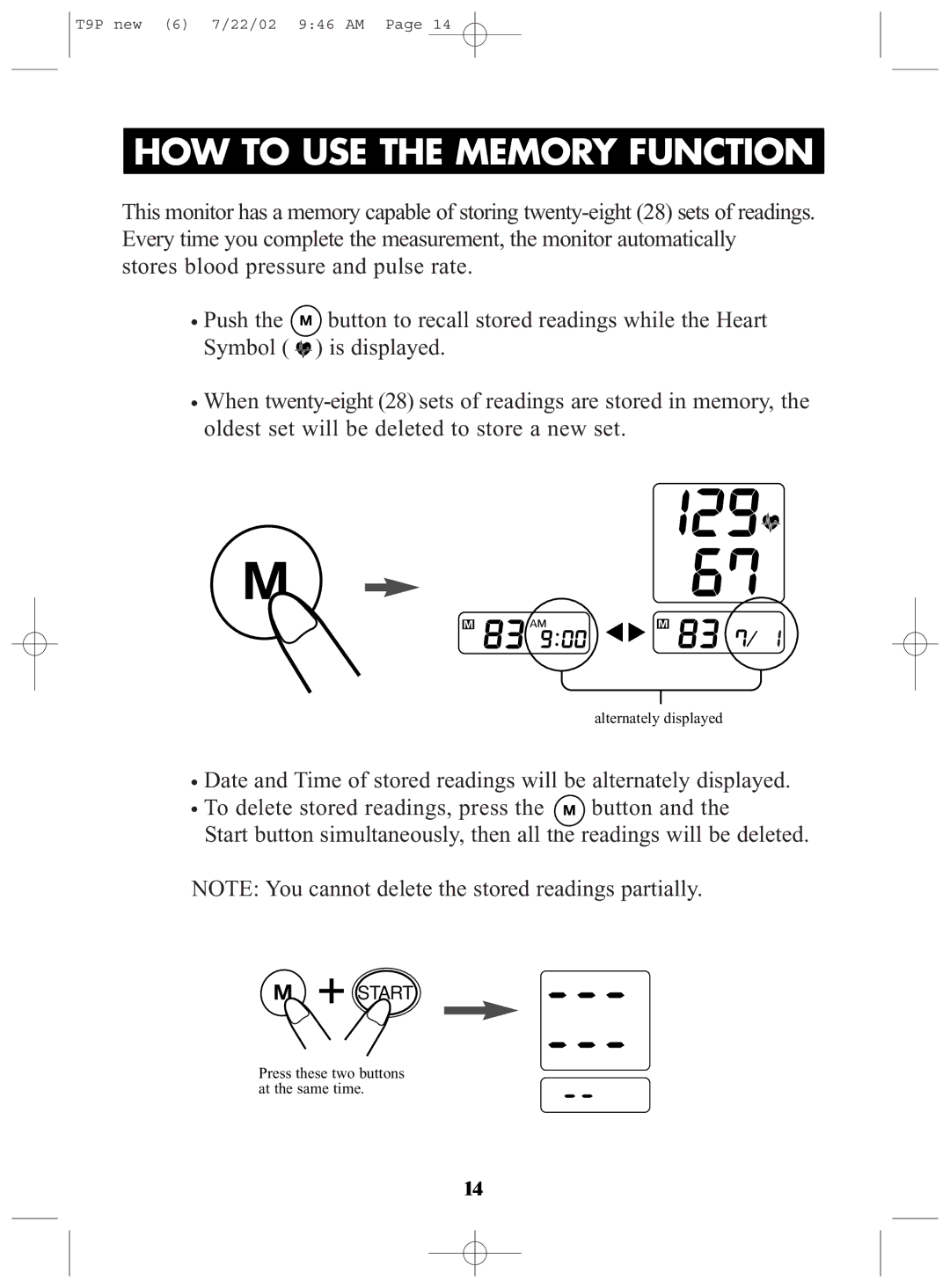 Omron Healthcare T9P instruction manual HOW to USE the Memory Function 