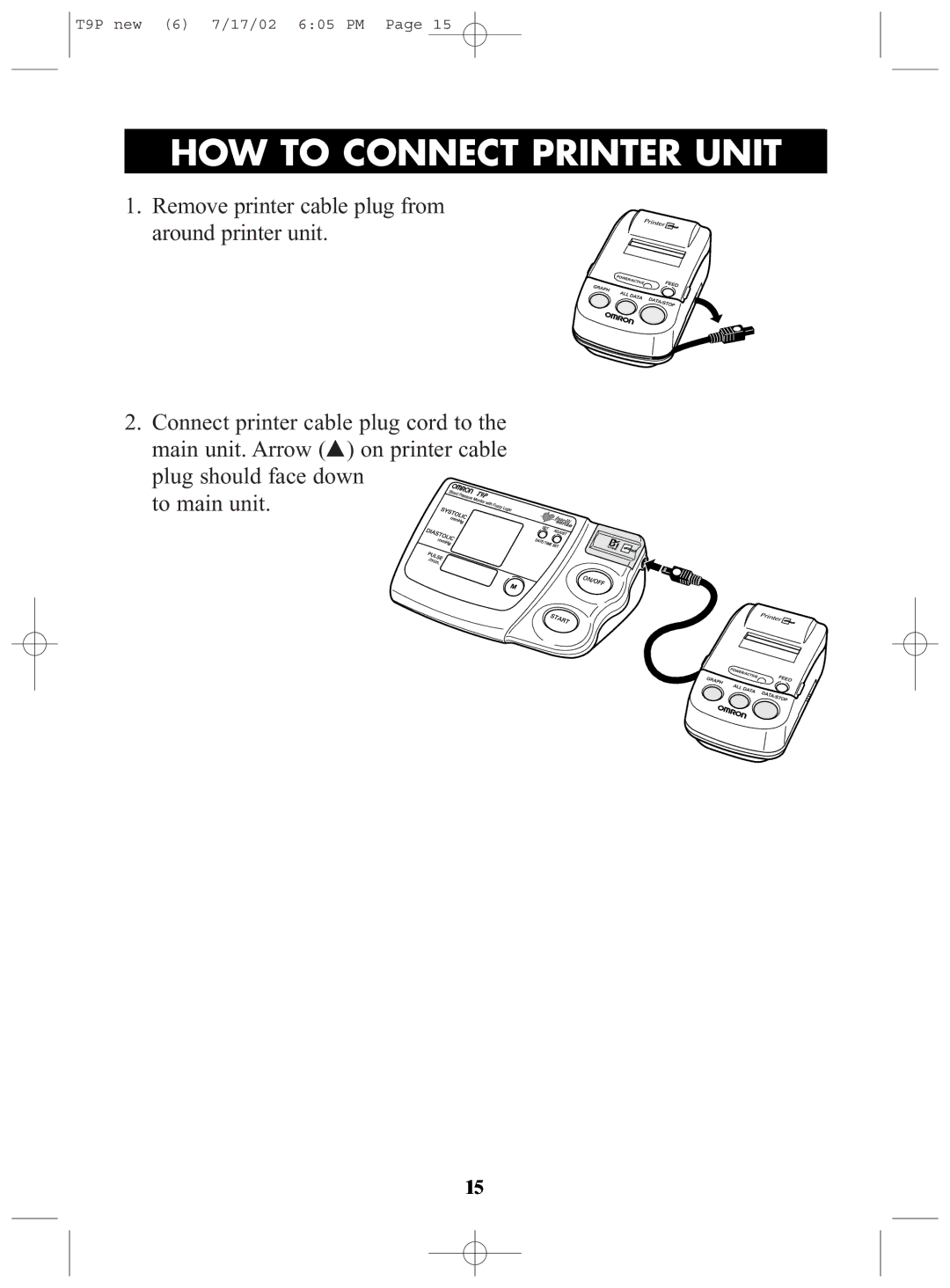 Omron Healthcare T9P instruction manual HOW to Connect Printer Unit 