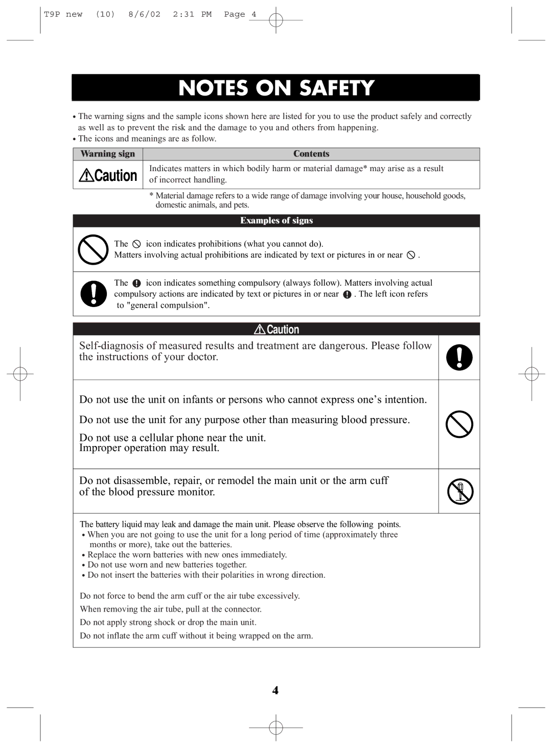 Omron Healthcare T9P instruction manual Examples of signs 