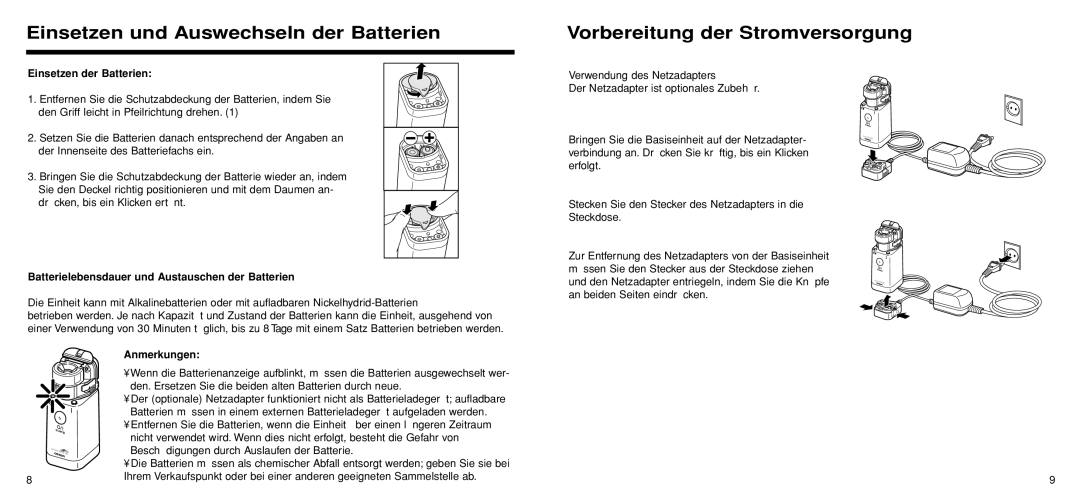 Omron Healthcare U22 Einsetzen und Auswechseln der Batterien, Vorbereitung der Stromversorgung, Einsetzen der Batterien 