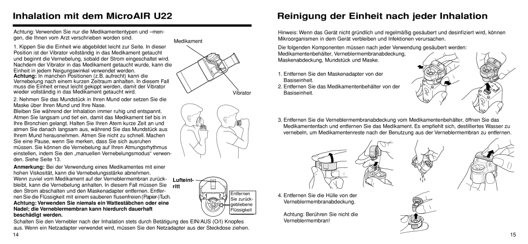 Omron Healthcare U22 instruction manual Lufteint- ritt 