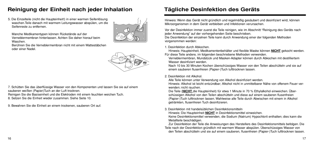 Omron Healthcare U22 instruction manual Tägliche Desinfektion des Geräts 