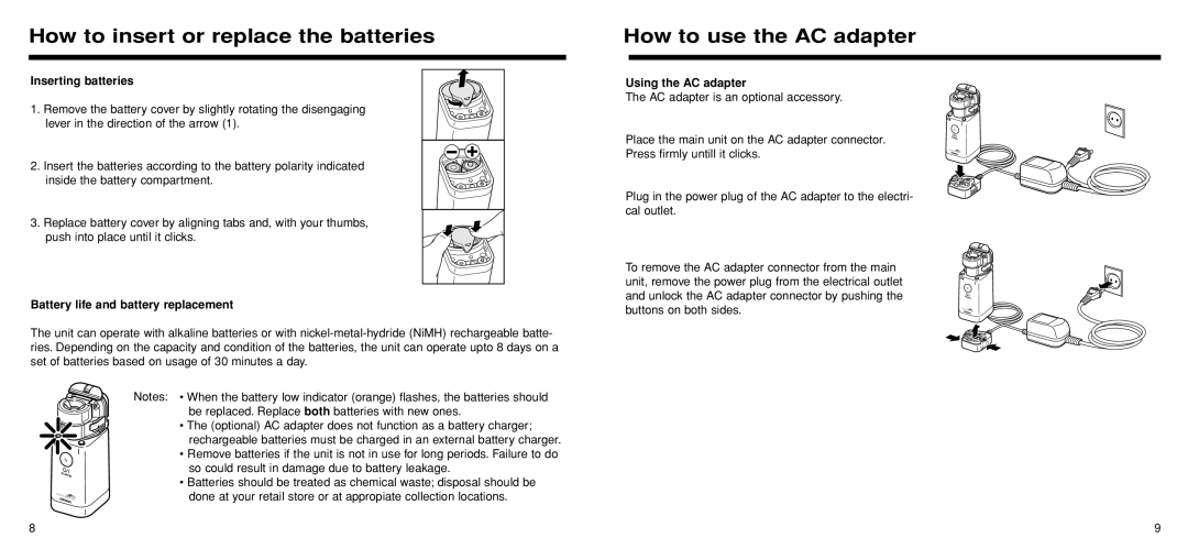 Omron Healthcare U22 How to insert or replace the batteries, How to use the AC adapter, Inserting batteries 