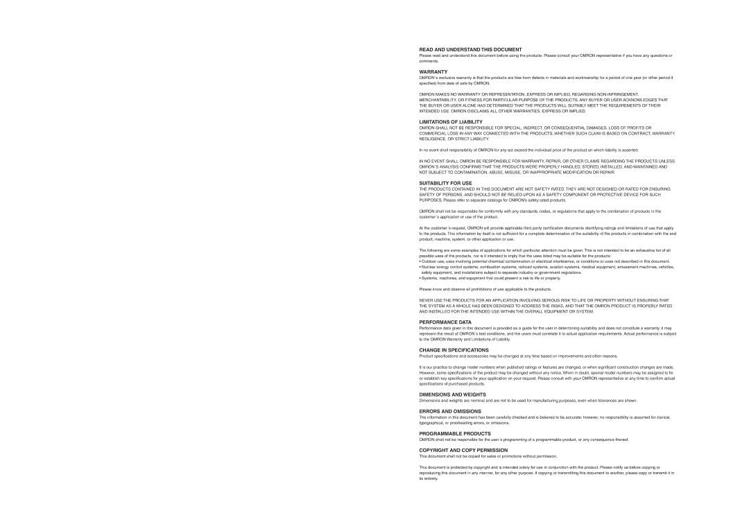 Omron Healthcare ZFX-C specifications Read and Understand this Document 