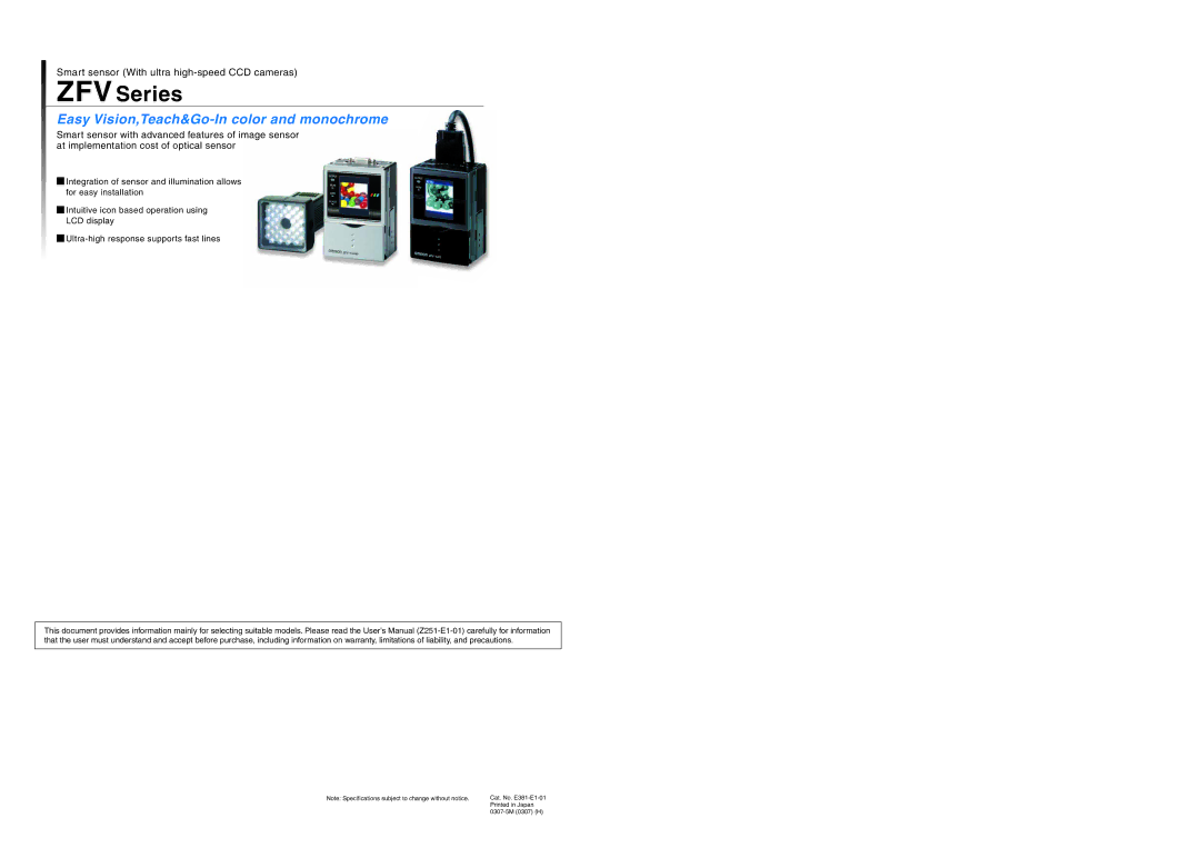 Omron Healthcare ZFX-C specifications ZFV Series 