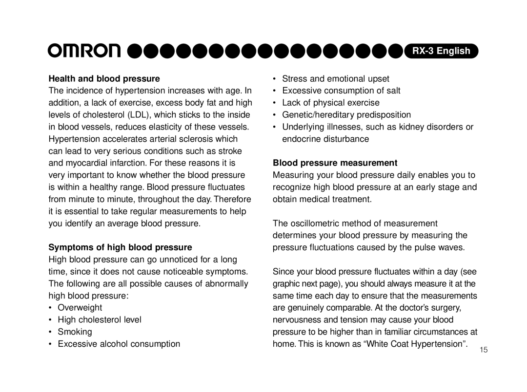 Omron HEM-640-E instruction manual Health and blood pressure, Symptoms of high blood pressure, Blood pressure measurement 