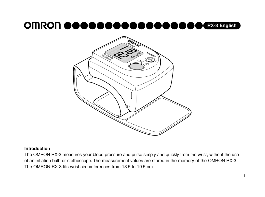 Omron HEM-640-E instruction manual RX-3 English, Introduction 