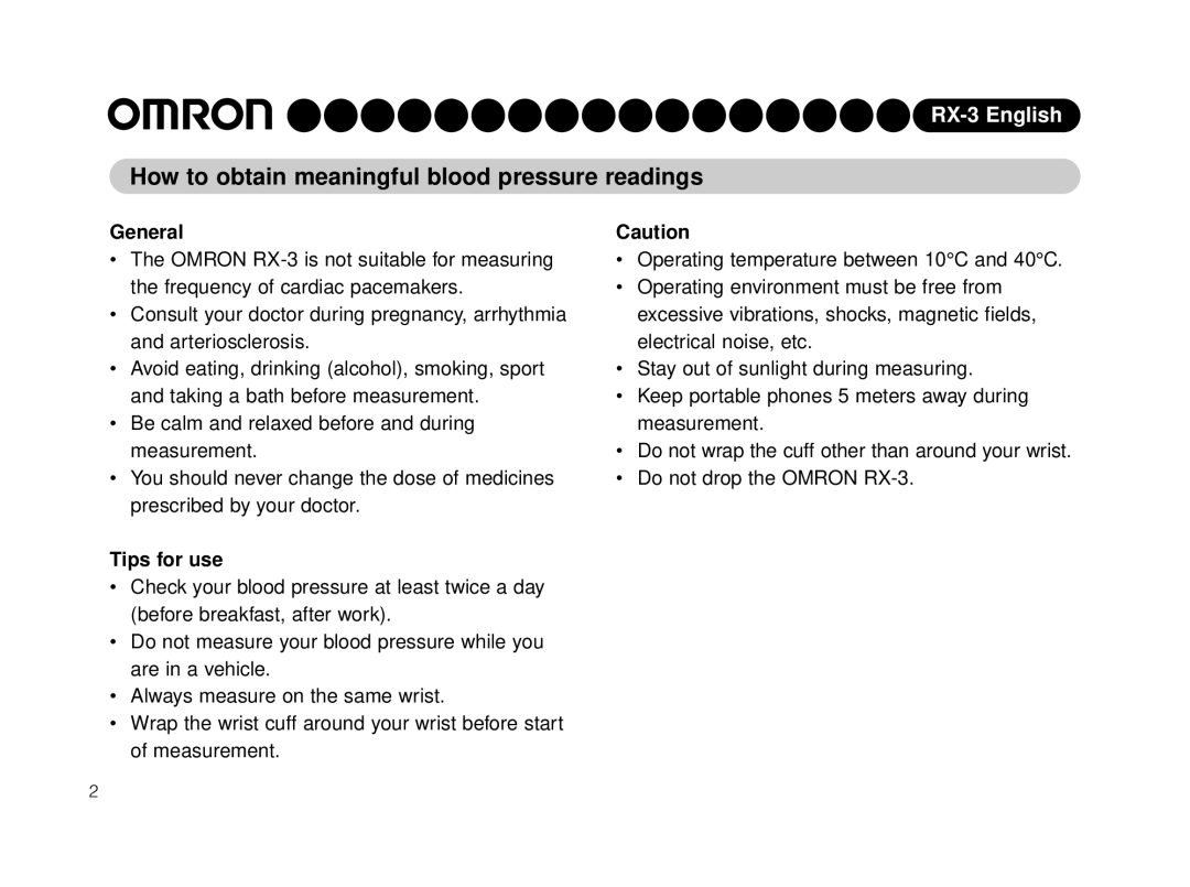 Omron HEM-640-E instruction manual How to obtain meaningful blood pressure readings, General, Tips for use 