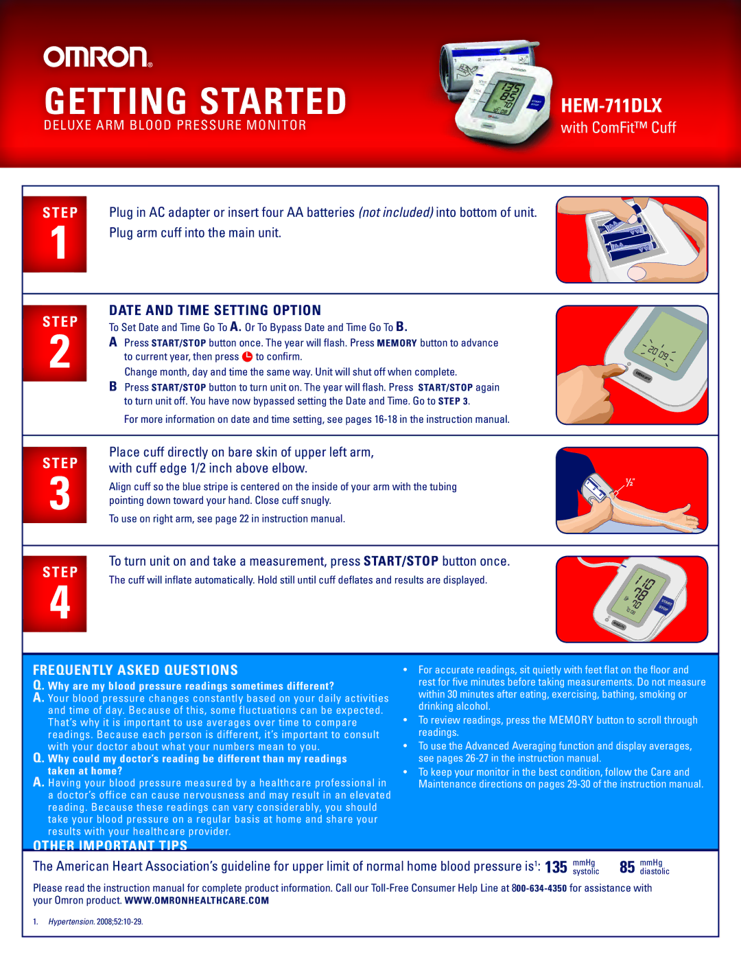 Omron HEM-711DLX instruction manual Getting Started, E p, Frequently asked questions, Other important tips 