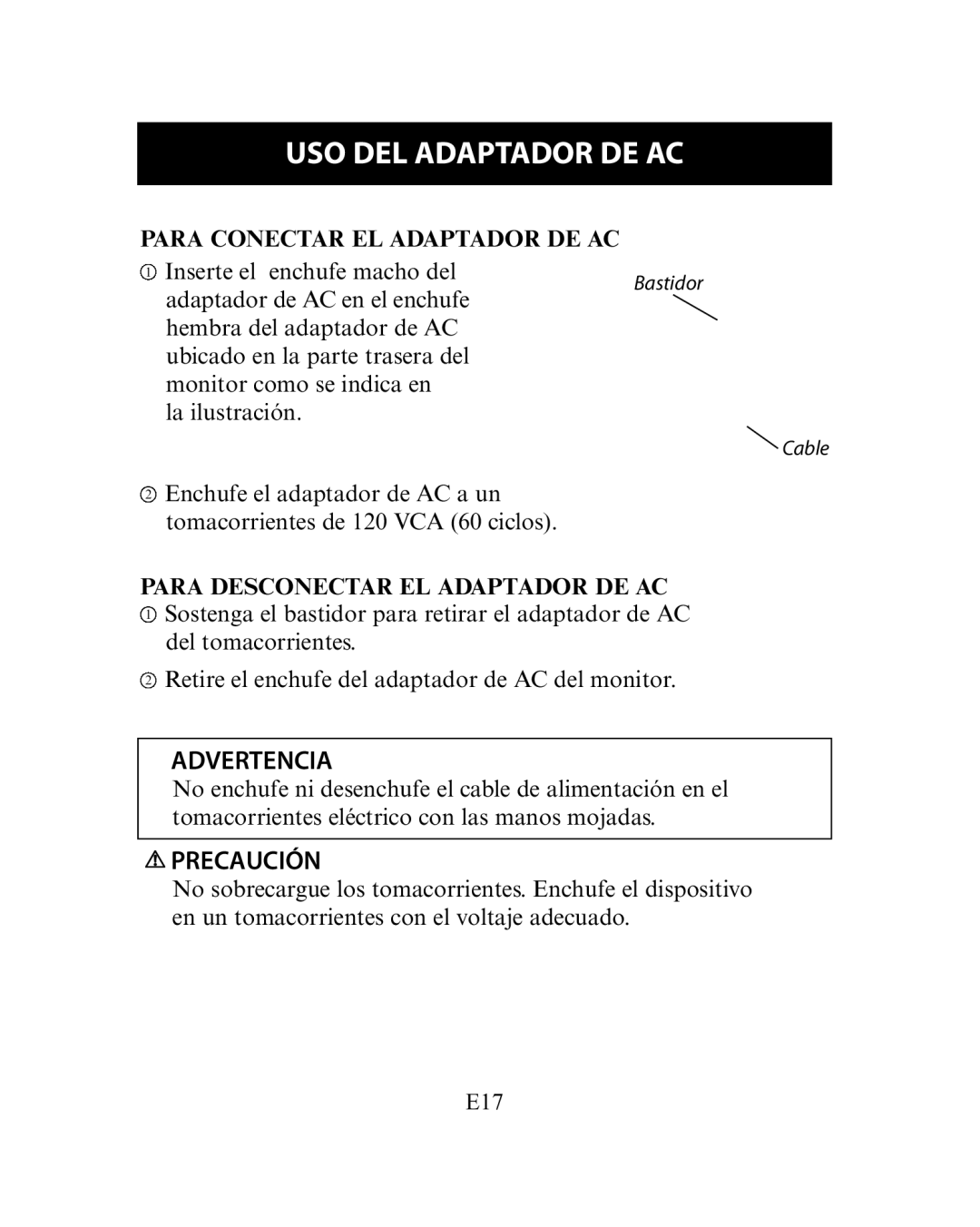 Omron HEM-780 manual Para Conectar EL Adaptador DE AC, Para Desconectar EL Adaptador DE AC 