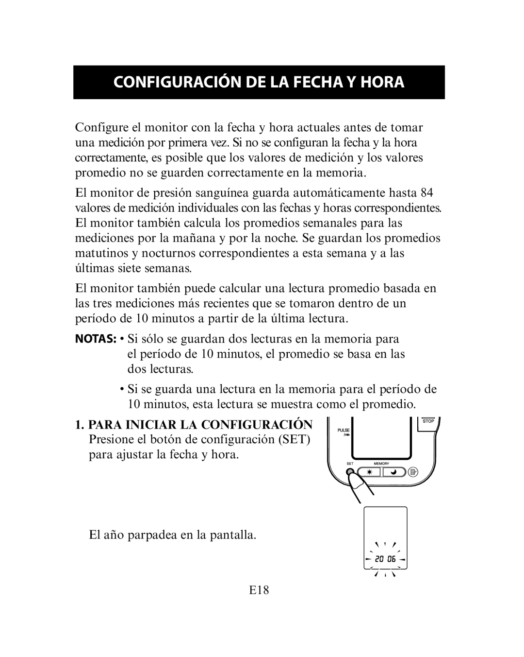 Omron HEM-780 manual Configuración DE LA Fecha Y Hora 