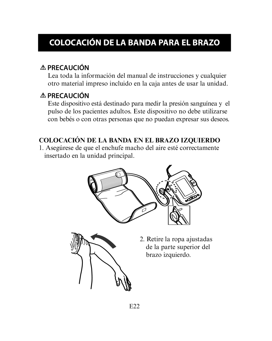 Omron HEM-780 manual Colocación DE LA Banda Para EL Brazo, Colocación DE LA Banda EN EL Brazo Izquierdo 