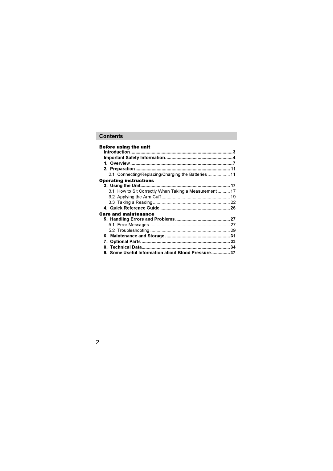 Omron HEM-SOLAR instruction manual Contents 